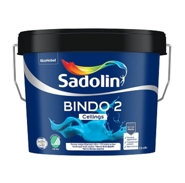 Фарба інтер'єрна емульсійна для стелі яскраво-біла Sadolin Bindo 2, глибокоматова