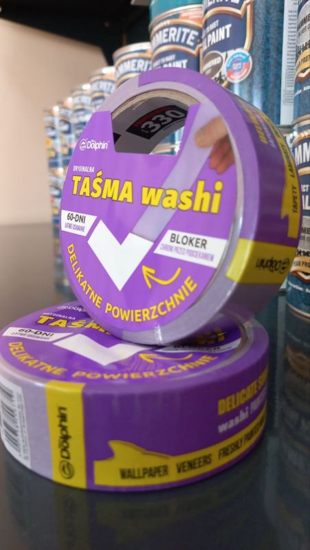 Малярна стрічка для делікатних поверхонь Blue Dolphin WASHI, 60 днів
